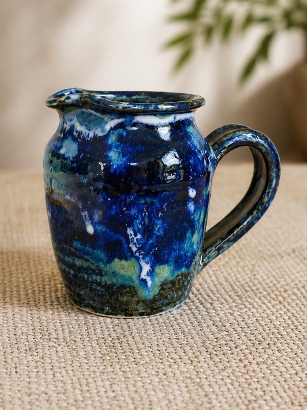 Signed John Macomber Mini Pitcher 1993 | Blue Drip Glaze Studio Pottery